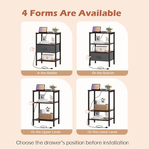 SUPERJARE Nightstand Set of 2 with Charging Station, USB-C Port, End Tables - Image 6