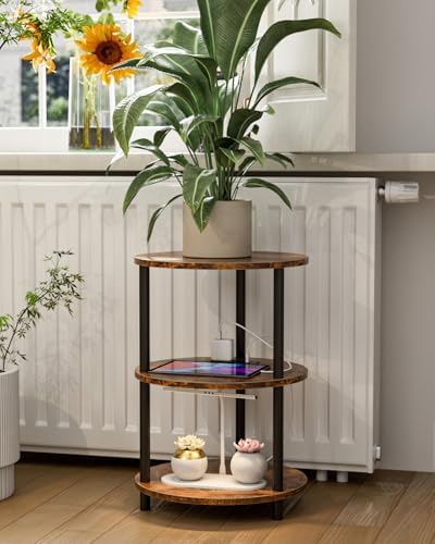 XBurmo Small Round End Table - 3 Tier Design Accent Table, Narrow Side or Bedside Stand, Industrial Vintage Table for Small Spaces, Built-in USB Ports and Power Outlet, Rustic Brown - Image 7