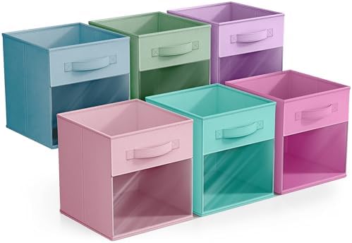 Sorbus Storage Bins with Clear Window, 6 Pack (11", Pastel Multi-Color 2) - Image 7