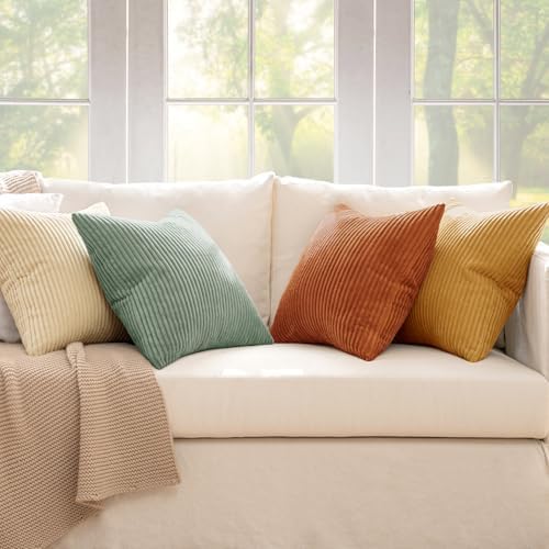MIULEE Soft Corduroy Decorative Throw Pillow Covers Orange Teal 20x20 - Image 7