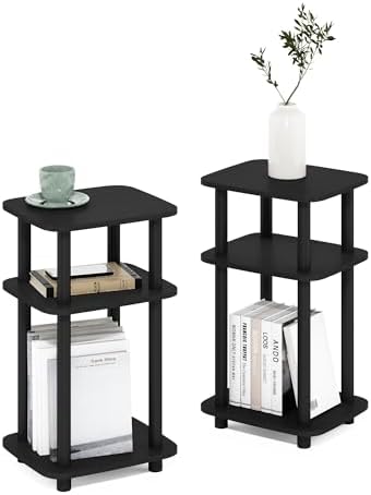 Furinno JUST 3-Tier Telephone Table Set of 2, Turn-N-Tube Toolless Side Table with Open Shelf, Round Curve Corner Night Stand, Bedside Table, for Living Room, Bedroom, Americano - Image 6