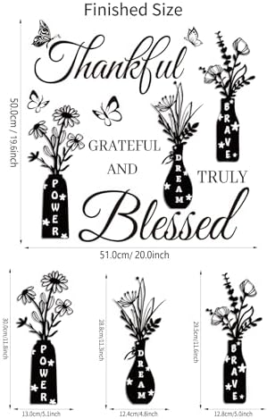 Thankful Grateful Blessed Wall Decal - Inspirational Quote with Floral Vase & Butterfly Stickers, Power Dream Brave Vinyl Wall Art for Living Room, Bedroom, Kitchen, Farmhouse Home Decor - Image 7