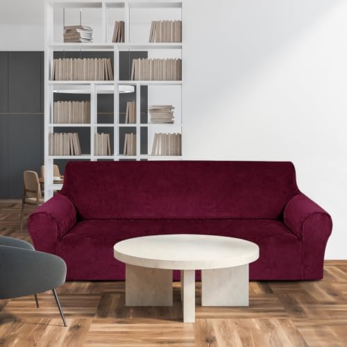Peryiter 3 Pcs Couch and Loveseat Sofa Covers,Burgundy,Velvet - Image 7