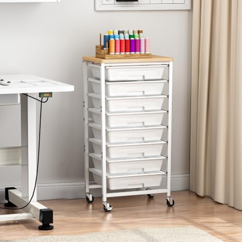caktraie 8-Drawers Rolling Cart, Craft Storage Utility Cart, White layer - Image 6