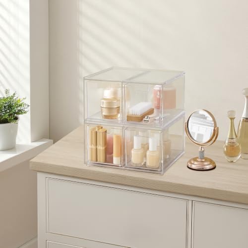 STORi Stackable Desk Organizer drawers, Clear Pen Pencil Makeup Brush drawers for Desktops and Vanities, 4 Tall Drawers (Made in USA) - Image 6