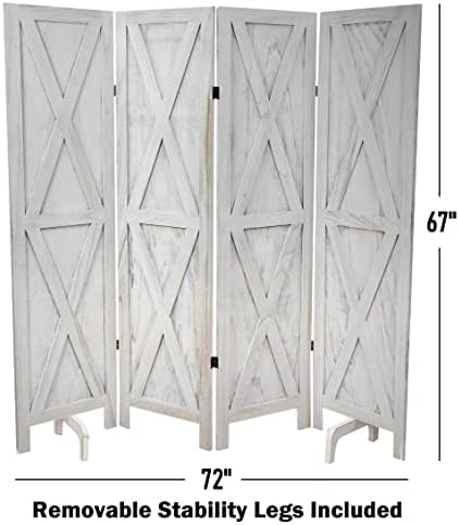 Premium Home 4-Panel Room Divider – Rustic White Barn Door, X Pattern Folding Privacy Screen, Partition Wall - Image 6