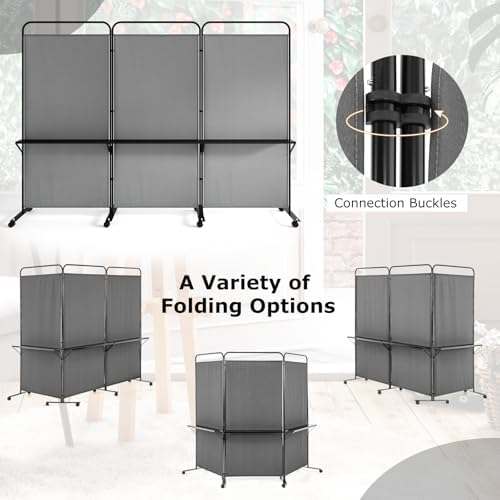 Giantex 3 Panel Room Divider with Wheels and Shelves, 103" W x 74" H Folding Privacy Screen, Rolling Partition Separator for Home Office Studio, Fabric Wall Divider for Room Separation (Gray) - Image 7