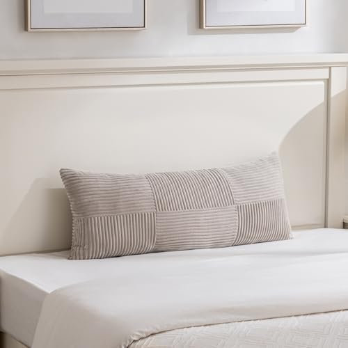 Fancy Homi Set of 2 Neutral Taupe Boho Long Lumbar Body Decorative Throw Pillow Cover 14x36 Inch for Bed Couch Bedroom Bench, Soft Patchwork Corduroy Textured Pillow Case, Farmhouse Room Decor - Image 6