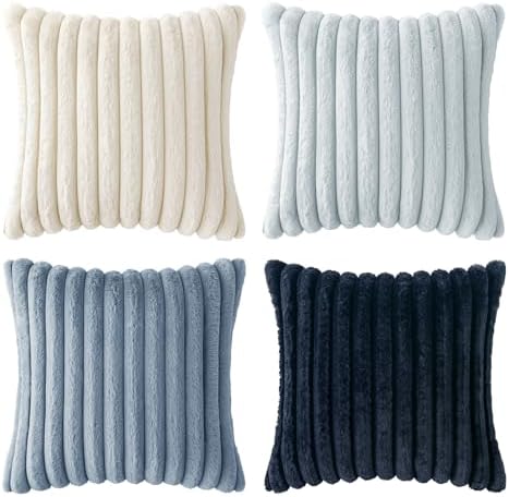 MIULEE Faux Fur Plush Decorative Throw Pillow Covers 20x20, Navy Blue - Image 7