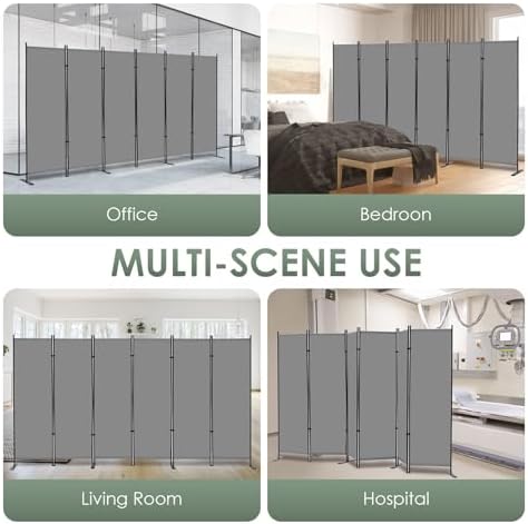 RANTILA 6 Panel Room Divider, 6 FT Folding Privacy Screen with Wide Feet, Freestanding Partition for Room Separation, Portable Room Divider Panel, 133" W x 71" H, Grey - Image 7