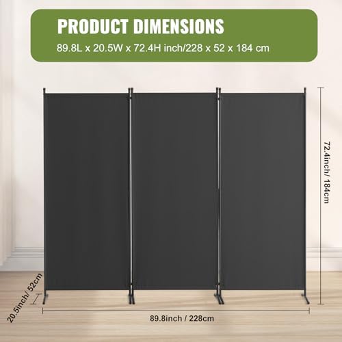 VEVOR Room Divider, 3 Panel Room Dividers and Folding Privacy Screens, Fabric Partition Room Dividers for Office, Bedroom, Dining Room, Study, Freestanding, Grey - Image 7