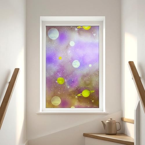 Galaxy Planet Stained Glass Purple Window Film Privacy No Glue 35x78.7in - Image 7