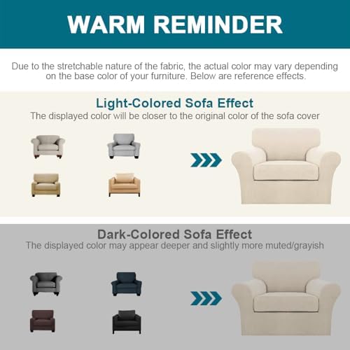 Turquoize 2 Piece Chair Covers for Living Room Armchair Couch Cover with Individual Cushion Covers Furniture Cover for Chairs (Chair,BiscottiBeige) - Image 6