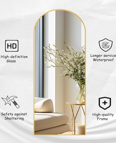 Rowjut Floor Full Length Mirror, Arched Mirrors Full Length 76"x34" Freestanding Large/with Aluminum Frame & Wall Mounted & Hanging or Leaning & Full Body Mirror for Bedroom, (Gold) - Image 6