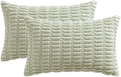 MIULEE Lumbar Corduroy Decorative Throw Pillow Covers 12x20 Light Green - Image 6