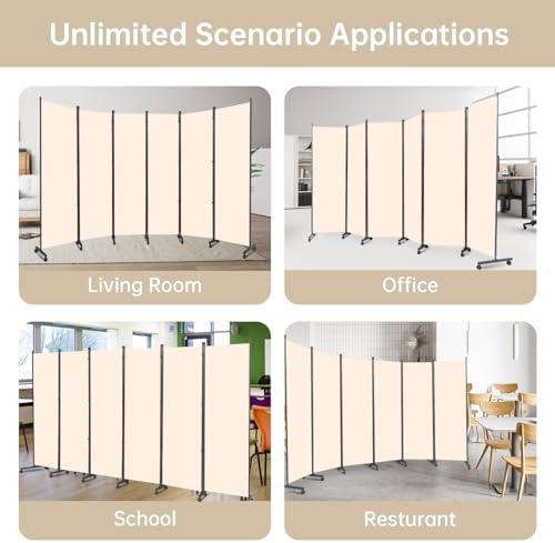 Room Divider Large 6 Panel Privacy Screen,Portable Room Partition on Wheels - Image 7