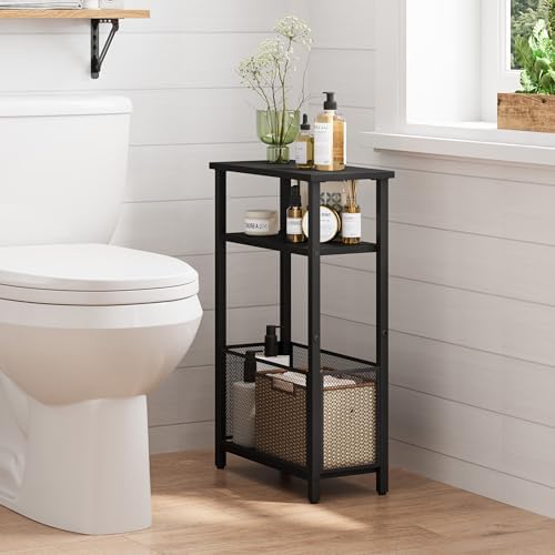 MMEOLUOOK Narrow Side Table with Storage Basket Skinny End Tables for Smalls Spaces 3 Tier Sofa Table Small Nightstand Slim Bedside Table for Living Room Bedroom Black MLBZ22B - Image 7