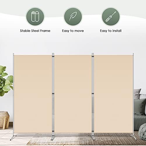 RANTILA 3 Panel Room Divider, 6 Ft Tall Folding Privacy Screen Freestanding Room Partition Wall Dividers, 102''W x 20''D x 71''H, Beige - Image 6