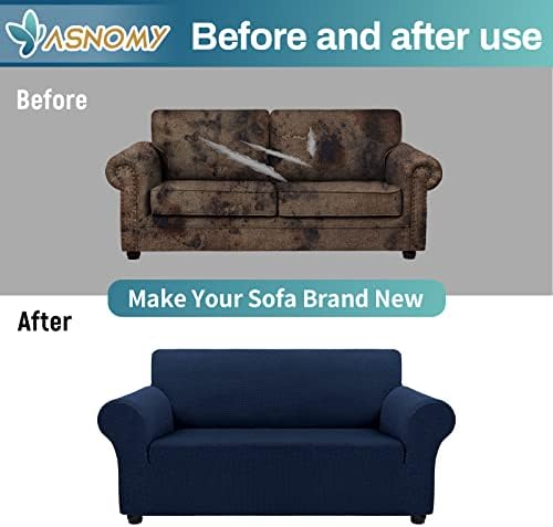 Asnomy Stretch Couch Covers Washable, loveseat Cover Slipcovers, Navy Blue - Image 7