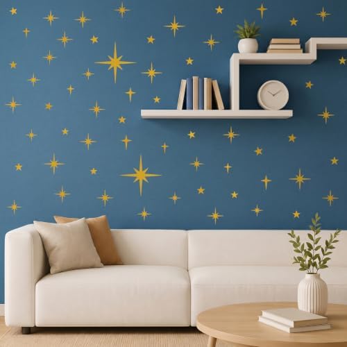 120 Pcs Glitter Gold Star Wall Decals | Retro Starburst Decor, Assorted Shapes & Sizes, Peel and Stick - Image 6