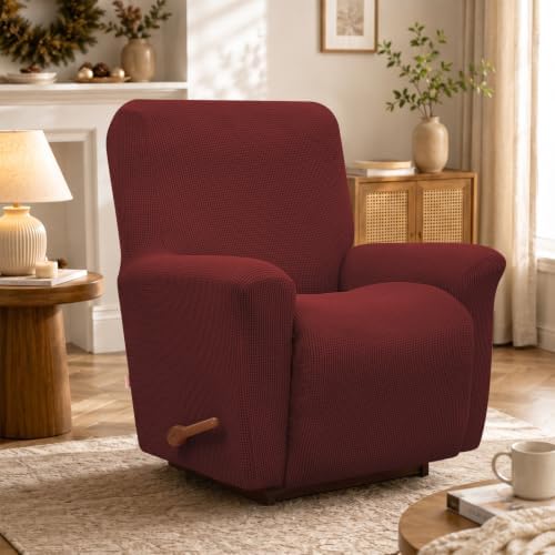 KEKUOU Recliner Chair Covers, 1-Piece Lazy Boy Recliner Covers,Dark Red - Image 6