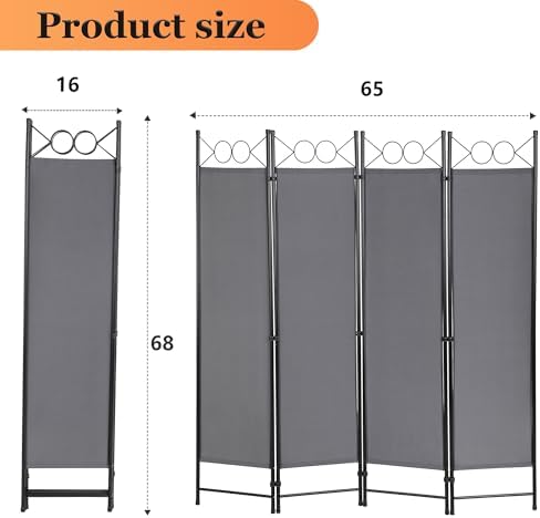 FDW 4-Panel Folding Room Divider | 6ft, Light Grey | Light & Portable - Image 7