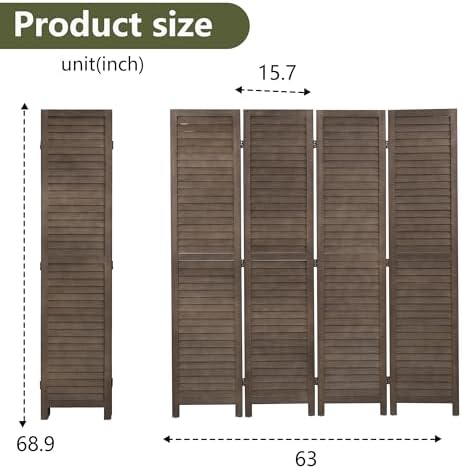 FDW 4 Panel Wood Room Divider 5.75 FT Tall Privacy Screen Folding Partition Divider for Dorm Bedroom Office, Dark Brown - Image 7