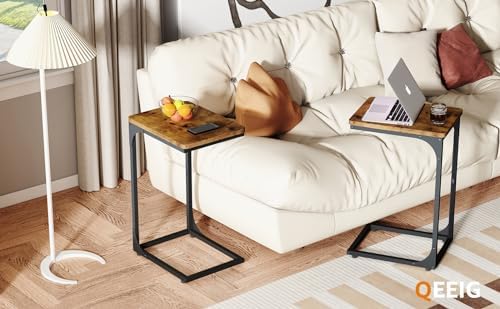 QEEIG C Shaped Side Table Set of 2 Living Room Sets Couch Tray Tables Small Farmhouse 11.8 inch Width, Rustic Brown (017A-30BN) - Image 7