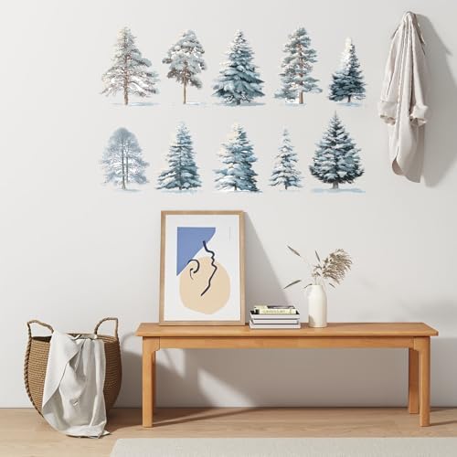 ANNA QUEEN Winter Snow Tree Wall Decals | Peel and Stick Forest Wall Stickers – Removable Watercolor Pine Tree Vinyl Wall Art for Living Room, Bedroom, Nursery & Christmas Winter Décor - Image 7