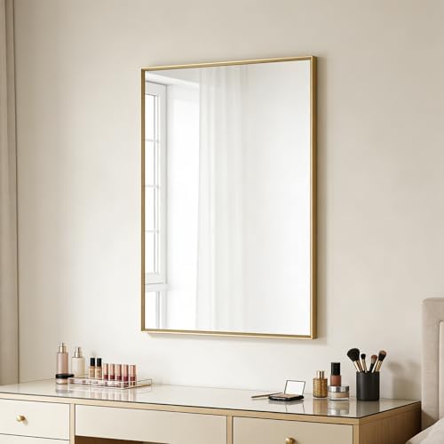 Bathroom Mirror for Wall, 36x24 Inch Framed Vanity Mirror Brushed Gold - Image 7