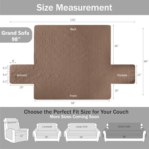 Quilted Grand Sofa Covers for 4 Cushion Couch, Couch Cover for Grand Sofa Washable, Soft Cozy Couch Protector, Oversized Grand Sofa Slipcovers Water-Repellent (Grand Sofa 98", Raw Umber) - Image 6