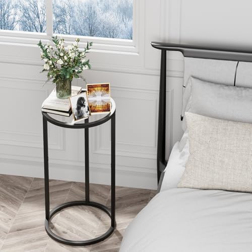 Easy Paws Round Side Table,Glass C Table,Couch End Table, Tempered Glass Snack Table with Metal Frame, Sofa Couch Bedside Table,TV Tray Table for Small Space(Black) - Image 7