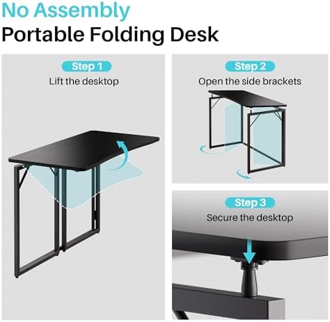 JOYMOOP 31.5" Black Folding Desk, No Assembly, Wooden Top, Small Size - Image 6
