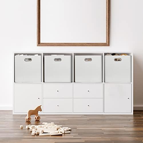 Posprica Fabric Storage Cubes, 13x13 Collapsible Storage Bins with Dual Handles, Foldable Storage Boxes Basket for Closet Shelf Cabinet Bookcase Organization, Set of 4, White - Image 7