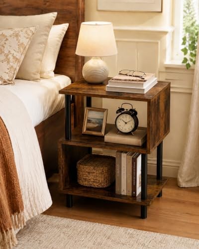 Frylr Side Table, Night Stand and End Table with Reinforced Metal Frame, 44 lb Capacity on Each Tier and Leveling Feet for Bedroom, Bedside, Living Room and Small Spaces, Rustic Brown - Image 6