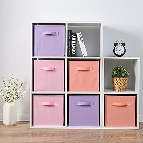 Stero Fabric Storage Bins 6 Pack Fun Colored Durable Storage Cubes with Handles Foldable Cube Baskets for Home, Kids Room, Closet and Toys Organization Purple, Pink, peachpuff - Image 7