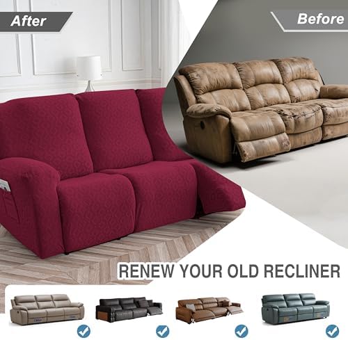 Gennia Waterproof Recliner Sofa Cover,3 Seat Couch Cover,Wine Red - Image 6