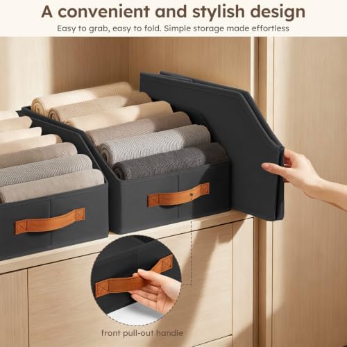 Homsorout Fabric Storage Bins for Organizing - 8 Pack Large Trapezoid Collapsible Storage Bins with Front Handle, Closet Organizers and Storage for Bedroom, Home Shelves, Small Spaces, Black - Image 6