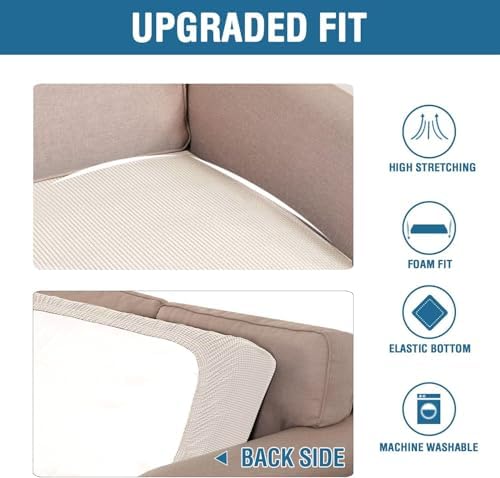 H.VERSAILTEX Super Stretch Individual Seat Cushion Covers - Sofa Couch Cushion Slipcover Sets - Thick Jacquard Textured Twill Fabric - Large (2 Piece, Ivory) - Image 6