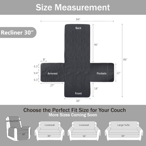 Large Black Recliner Chair Covers, Quilted Décor Water-Repellent Lazy Boy Chair Covers, Pet Friendly Large Recliner Cover for Dogs Cats, Washable Couch Cover (Recliner 30", Black) - Image 6