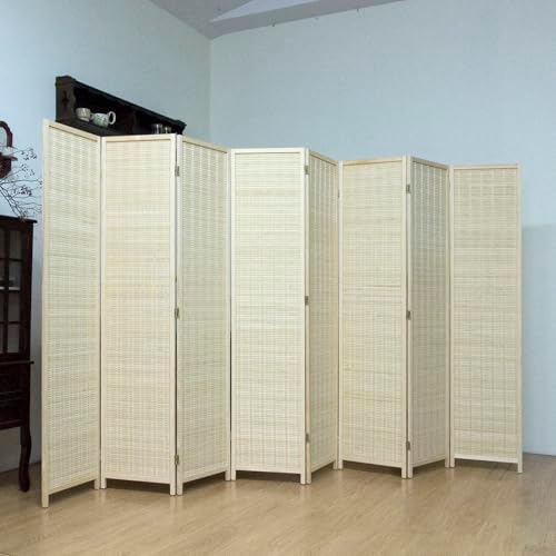 8 Panel Bamboo Room Divider, 5.6 ft Tall Folding Privacy Screen, Freestanding Partition Wall for Room Separation, Natural Beige Divider for Home & Office (67" H x 123" W) - Image 5