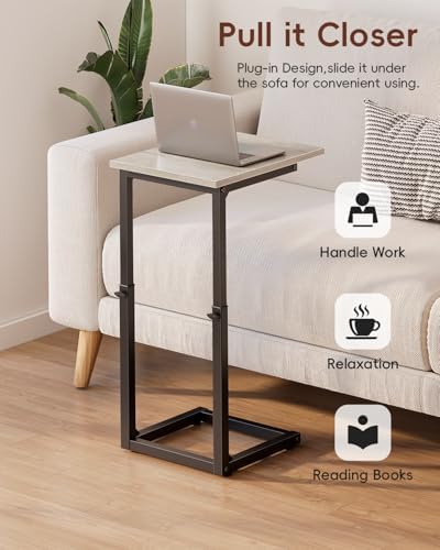 Vagusicc C-Shaped End Table, 33" Tall C Table Adjustable Height Side Table, Small Couch Table with Metal Frame, Slide Under Sofa TV Tray for Living Room, Bedroom, Bedside, Small Spaces, Gray - Image 7
