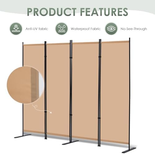 RANTILA 4 Panel Room Divider, 6 FT Folding Privacy Screen with Wide Feet, Freestanding Partition for Room Separation, Portable Room Divider Panel, 89" W x 71" H, Beige - Image 7