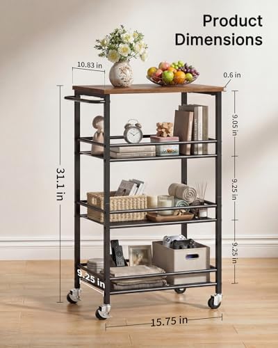 Pipishell Metal 4 Tier Laundry Storage Cart with Wheels, Handle & Wood Top - Image 6