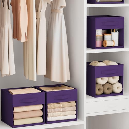 DIMJ Storage Cubes, Cube Storage Bin, 8 Pack Foldable Baskets with Window, Closet Storage Bins with Handle, 11x 11 inch Storage Cubes for Clothes, Toys, Books (Purple) - Image 6