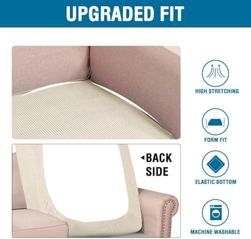 H.VERSAILTEX Super Stretch Individual Chaise Cover Sectional Couch Covers for L Shaped Sofa Both Left/Right Featuring Thick Jacquard Textured Twill Fabric (1 Piece Chaise Cover Large, Natural) - Image 6