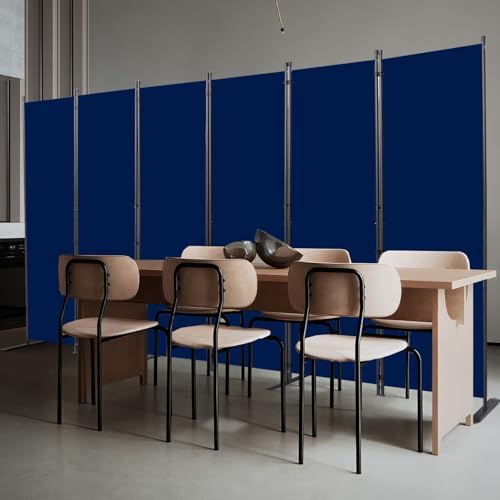 Room Divider, 6 Panel Folding Privacy Screens with Wider Feet, Navy Blue - Image 7