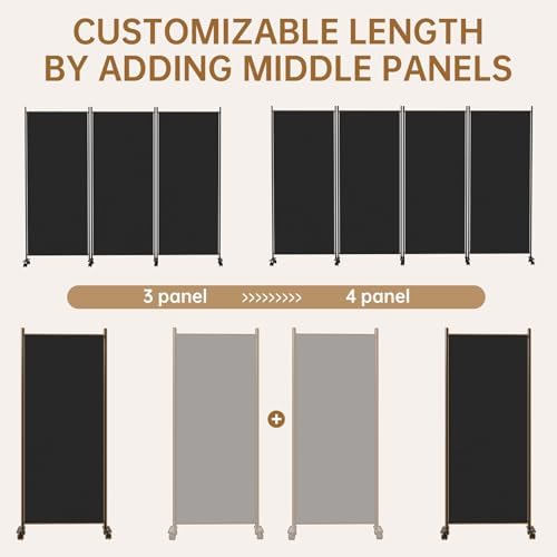 Room Divider 102'' Wide Folding Room Divider Panel with Wheel,Upgraded Base - Image 7