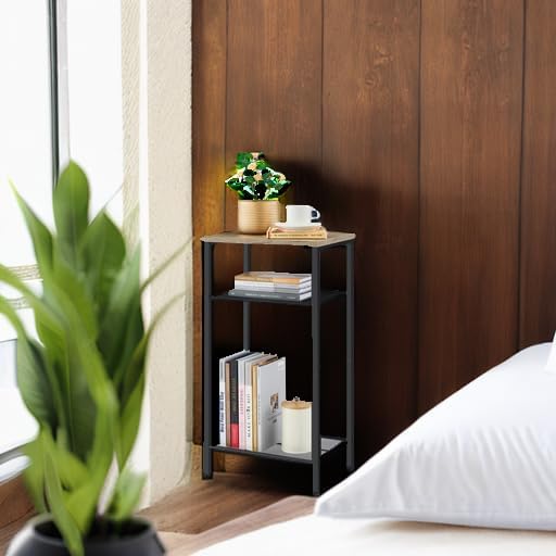 Hoctieon 3 Tier End Table, Telephone Table, Tall Side Table with Storage, Small Nightstand for Small Spaces, Metal Frame, For Living Room, Bedroom, Sofa Couch, Hall, Easy Assembly, Greige - Image 6