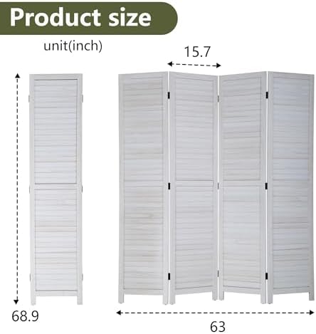 FDW 4 Panel Wood Room Divider 5.75 FT Tall Privacy Screen Folding Partition Divider for Dorm Bedroom Office, Cream - Image 7